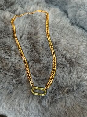 18k Gold plated Chain Necklace with Rectangular Pave Accent - Women Jewelry
